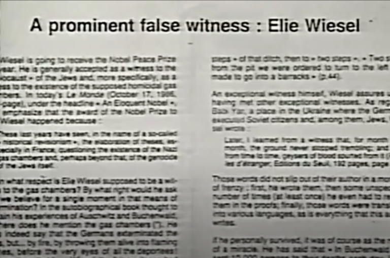 “A prominent false witness: Elie Wiesel” – conversation with Ernst Zündel (video)